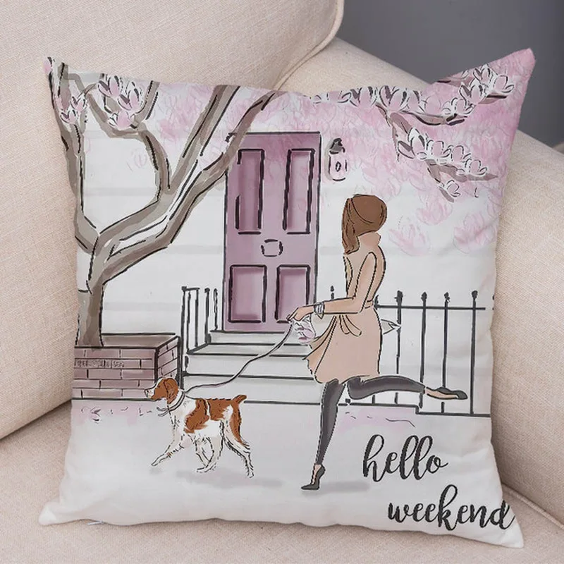 

Simple Style Cute Cartoon Girl Polyester Square Soft Cushion Cover 45cmx45cm Home Bedroom Hotel Car Decoration Cushion Cover ..