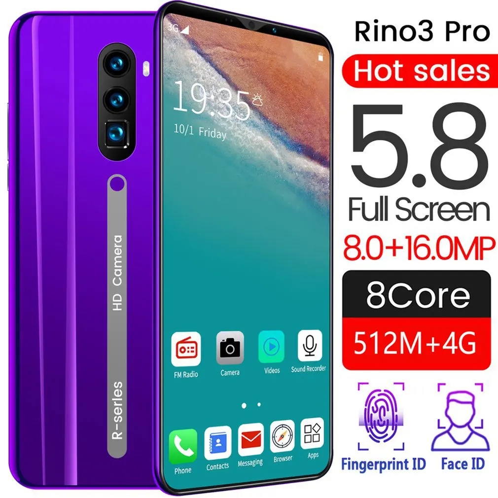 

Rino3 Pro 5.8 Inch Screen Android Phone Purple Water Drop Screen Smartphone Solid Color Mobile Phone Cool Shape Fashion