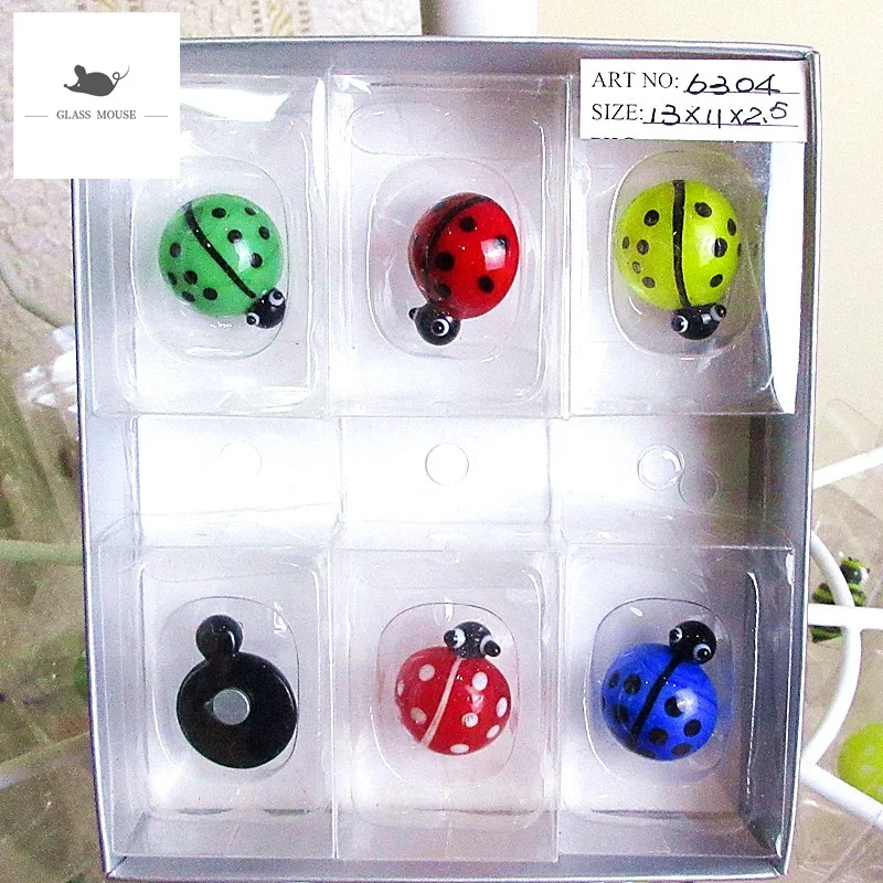 

Wholesale custom miniature glass Ladybug figurines fairy garden Easter decor handmade Flat bottom glass ladybird animal statues