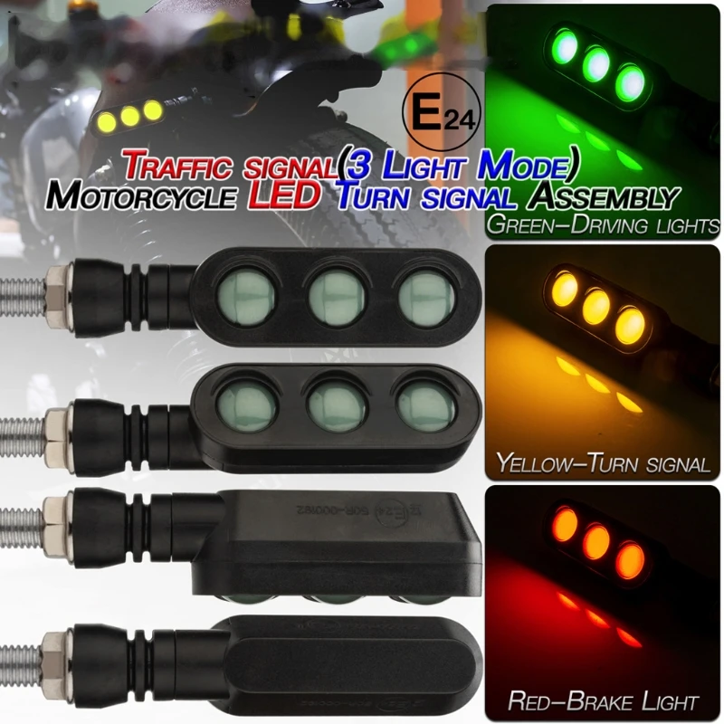 

2Pcs Motorcycle Daytime Running Light Motorcycle Turn Signal Brake Light DRL Flasher Traffic Lights Shape Red/Yellow/Green