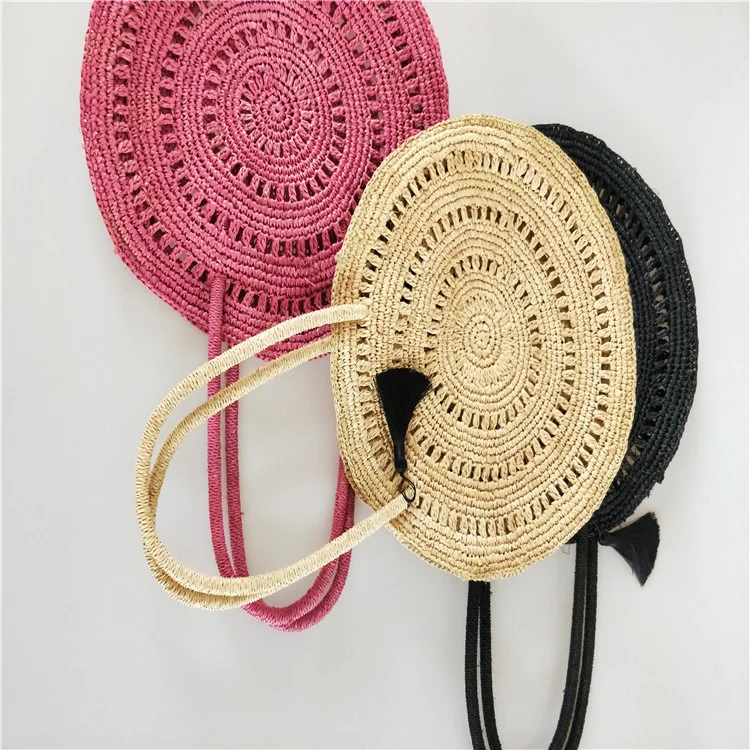 

New tassel ornament round straw bag hand bill of lading shoulder bag travel holiday leisure beach bag xiaoqingxin women's bag