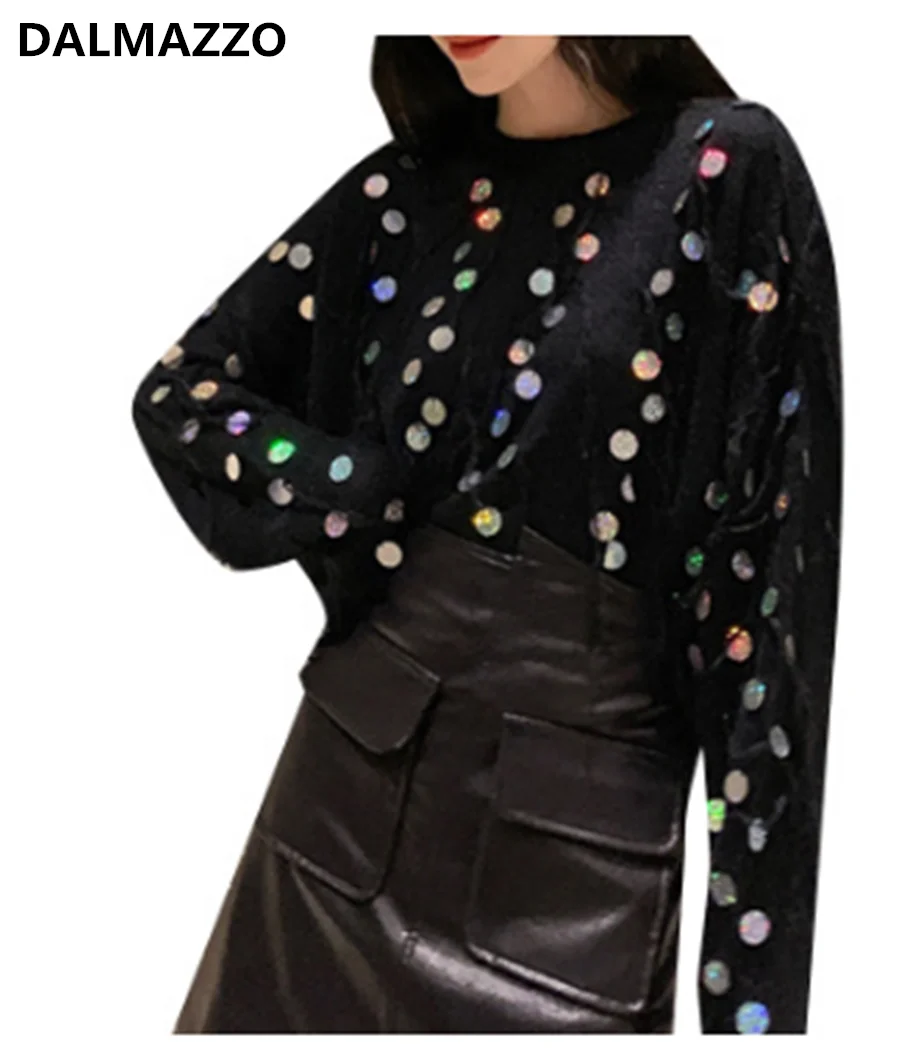 Fashion Knitting Sequins Women Mohair Sweater Tops 2019 Newest Autumn Womans Runway Pullovers Tassel Loose Short Sweaters | Женская