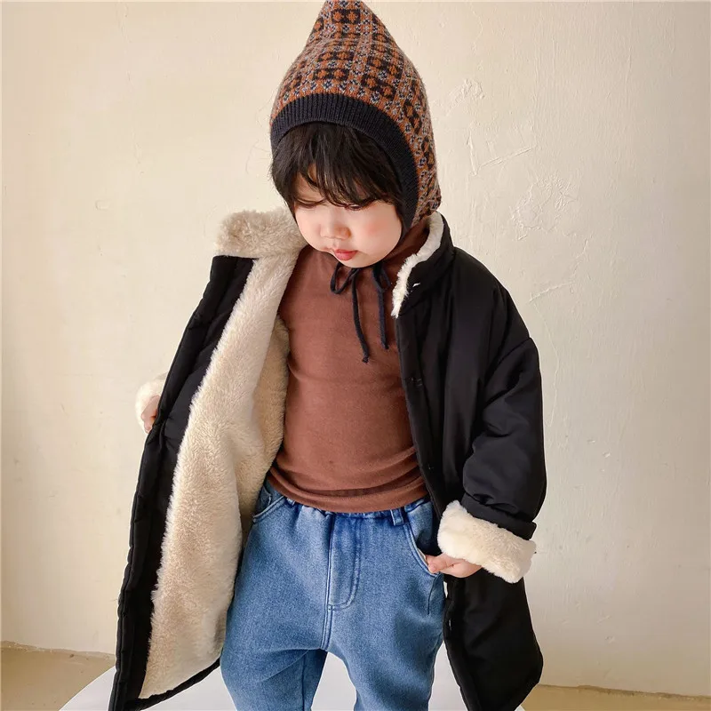 

Girls Baby's Coat Jacket Outwear 2021 Black Fur Thicken Autumn Winter Plus Velvet Warm Tracksuit Fleece Children's Clothing