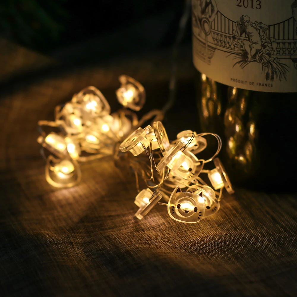 20 LED Cat Light String Twinkle Garlands Battery Powered Christmas Decoration Lamp Holiday Party Wedding Decorative Fairy | Лампы и