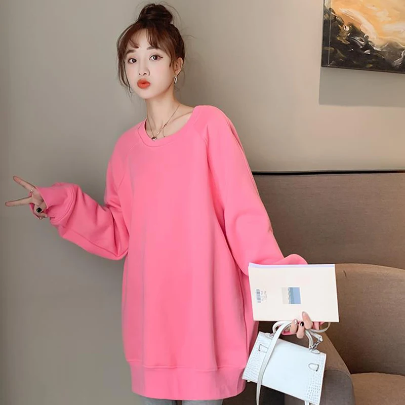 

Korean Casual O Neck Pink Sweatshirt Women Fashion Clothing Autumn Oversized Long Sleeve Sweatshirts Pullovers Y2k Streetwear