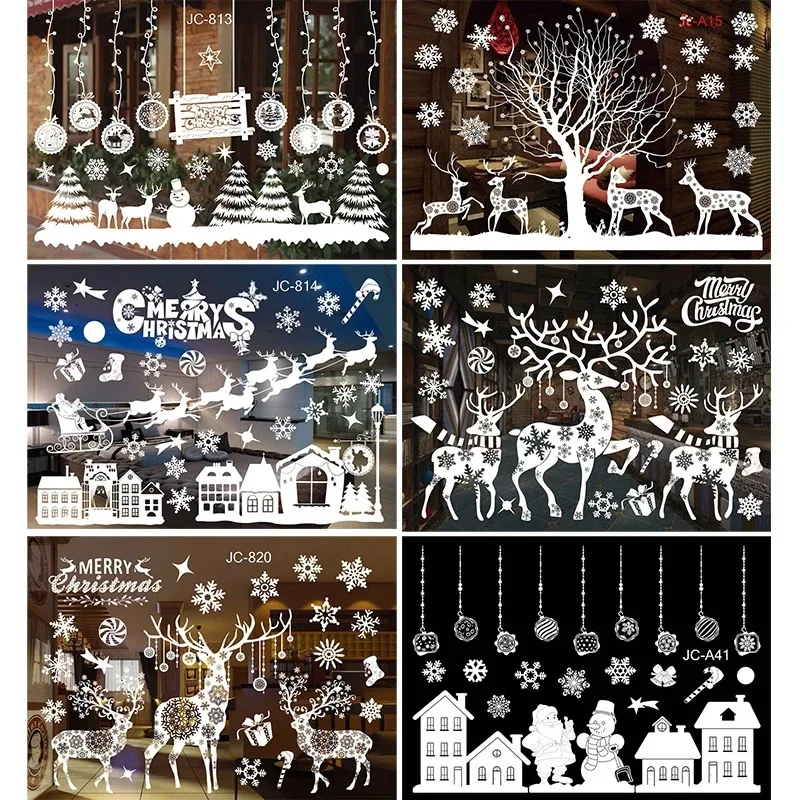 

New Christmas Ornaments Static Christmas Window Stickers White Snowflake Wall Stickers Window Dress Up Seamless Window Stickers