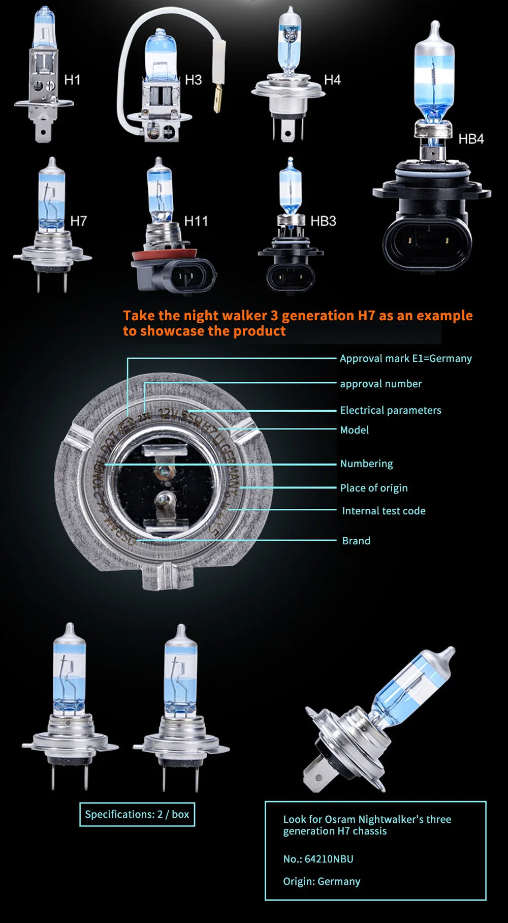 OSRAM Night Breaker H11 12 В 55 Вт автомобильная лампа для фар ближнего света, галогеновая лампа дальнего света [110% ярче цветовая температура 3900 K]