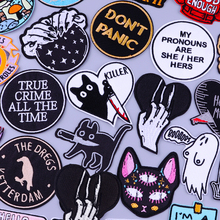 Parches bordados a rayas de gato y cuchillo punk para ropa...