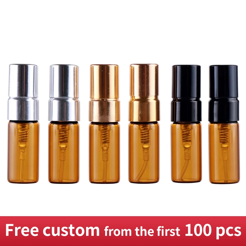 Оптовая продажа 100 шт./лот 3 мл портативные коричневые стеклянные флаконы для