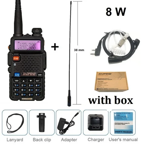 Рация Baofeng UV5R 8 Вт, радиосканер, Двухдиапазонная радиостанция для любительской радиосвязи, высокочастотный приемопередатчик для охоты, дальность действия 15 км