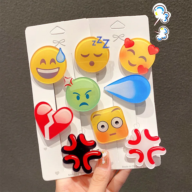 

Net Red New 2/5/9 Pcs Smiley Acrylic Hair Clip Set Lovely Cartoon Toy Emoticon Pack Hairpins Girls Hair Jewelry Christmas Gifts