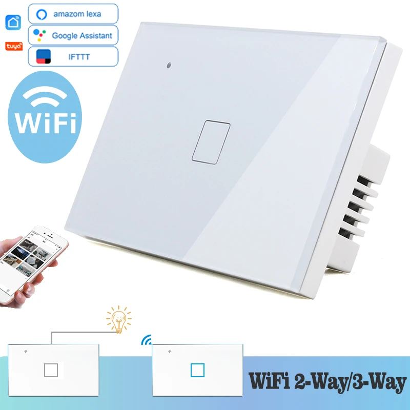 WIFI сенсорный светильник настенный выключатель белого стекла синий светодиод 118*72