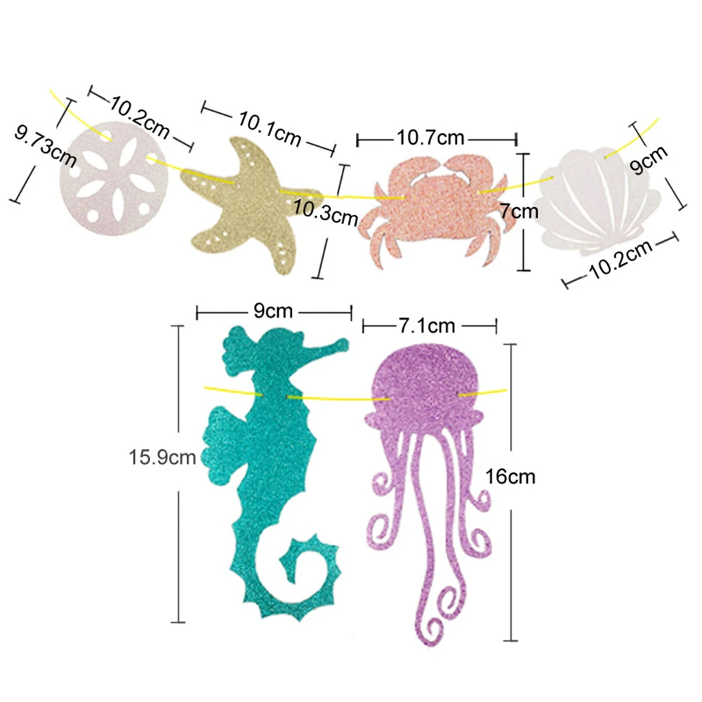 Cute Pull Flag Glitter Seahorse Jellyfish Crab Paper Lahua Party Birthday Banner Decoration | Дом и сад