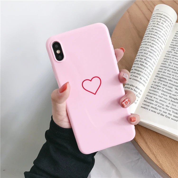 Однотонные силиконовые пары простое любовное сердечко чехлы для iphone XR X XS Max 6 6S 7 8