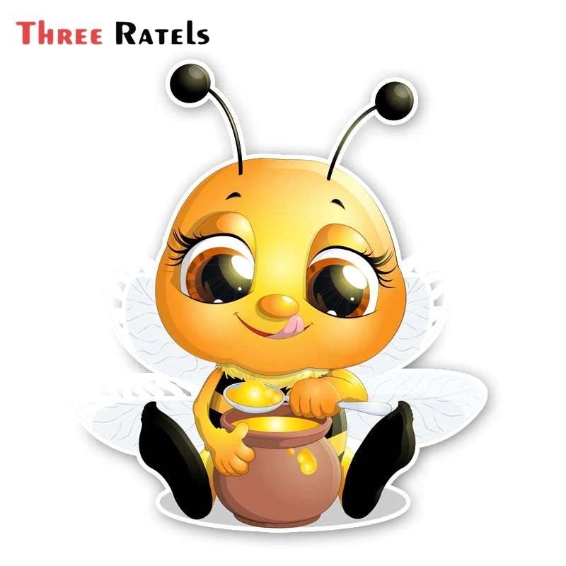 

Three Ratels A509 A Happy Little Bee With Honey Car Stickers Windows Decor Decal Sunscreen Waterproof For JDM SUV RV Decoration