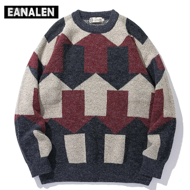

Harajuku vingate grunge sweater men's oversized winter designer geometric knitted pullover women's jumper grandpa ugly sweater