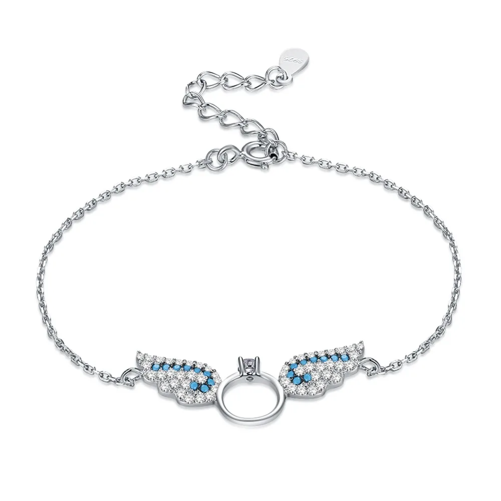 

V1023 Top Quality Platinum Plated Wing Bracelet Simulated Diamond Open Ring For Women Jewelry Sets Wedding Gift