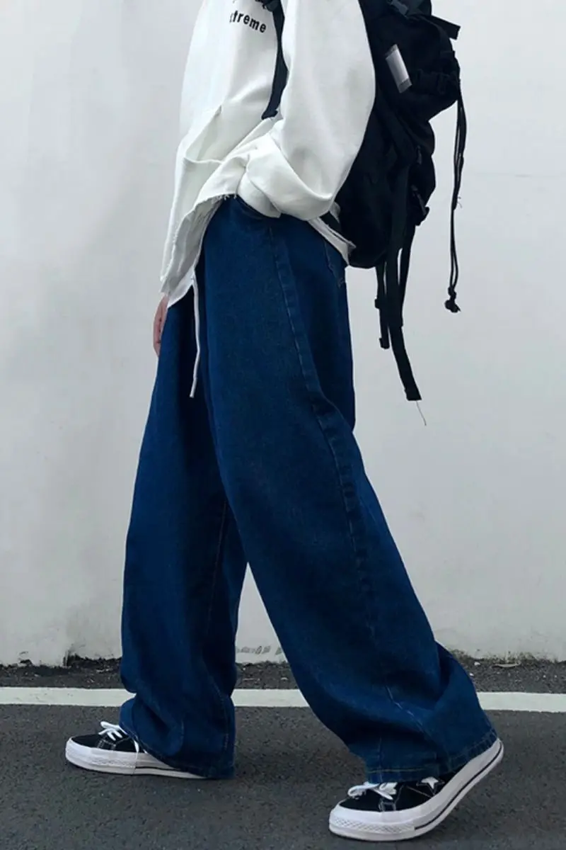 

2020 Spring And Autumn New Youth Popular Men's Loose Solid Color Harajuku Style Retro Jeans Fashion Casual Straight Bloomers