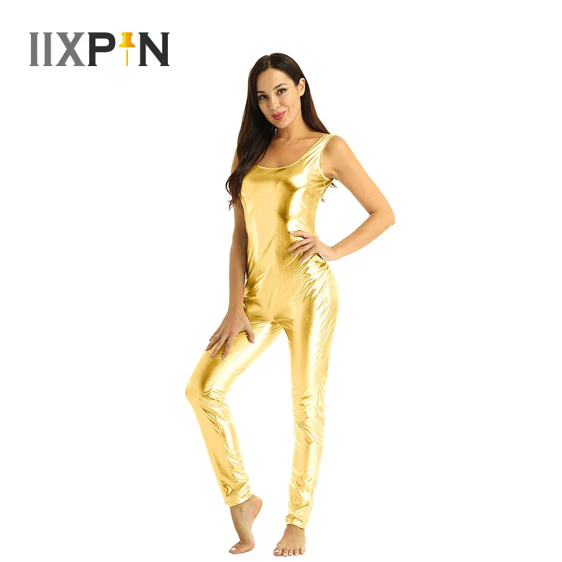 Женские костюмы для танца шеста костюм кошка цельный Блестящий металлический