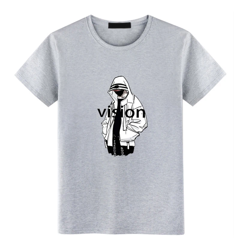 Мужская футболка с коротким рукавом мультяшным принтом хлопковая однотонная