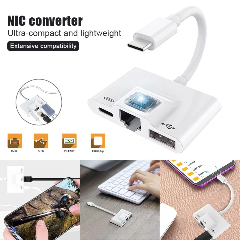 NIC конвертер типа C Кабель адаптер Ethernet для подключения смартфона к RJ45
