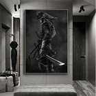 Черно-белая японская фигурка самурая, плакаты, HD принты на холсте, картина маслом, настенные картины для гостиной, украшение для дома