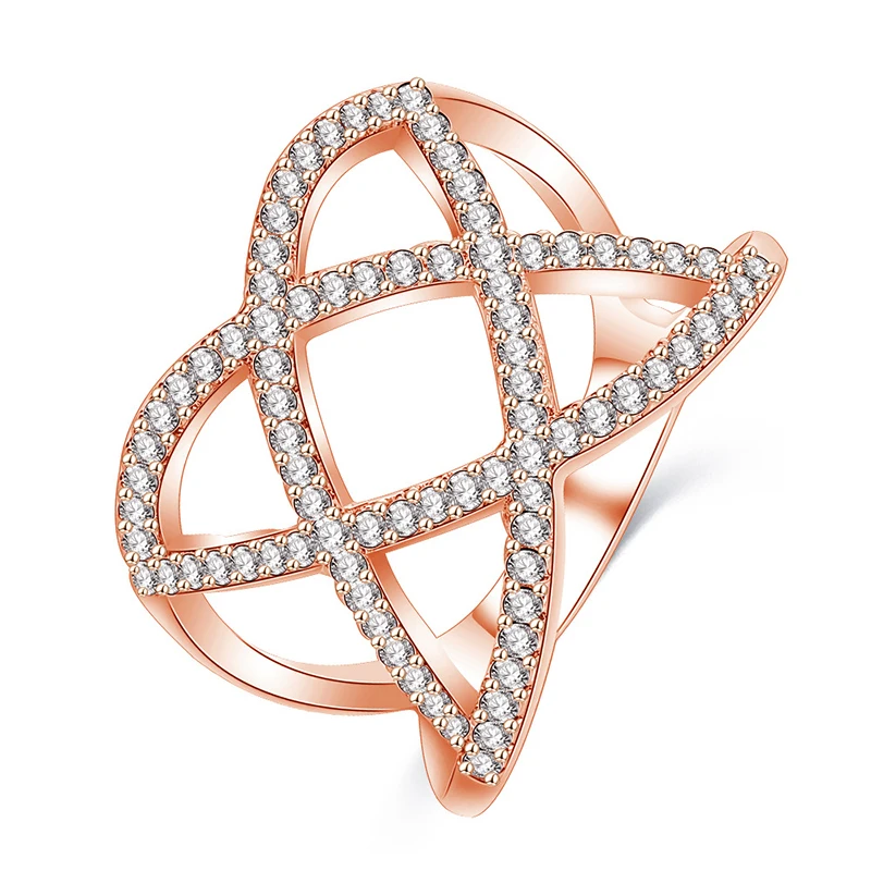 Новый преувеличенный двойной крест X формы для женщин кольцо из розового цвета: