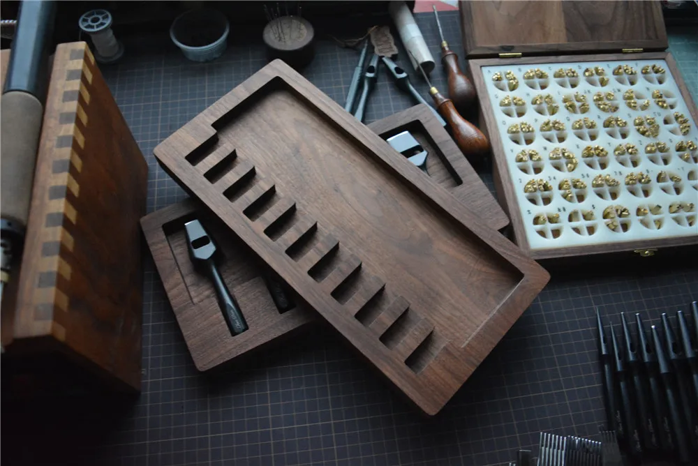 RCIDOS черный орех Коробка для хранения/лоток кожаной штамповки/строчки