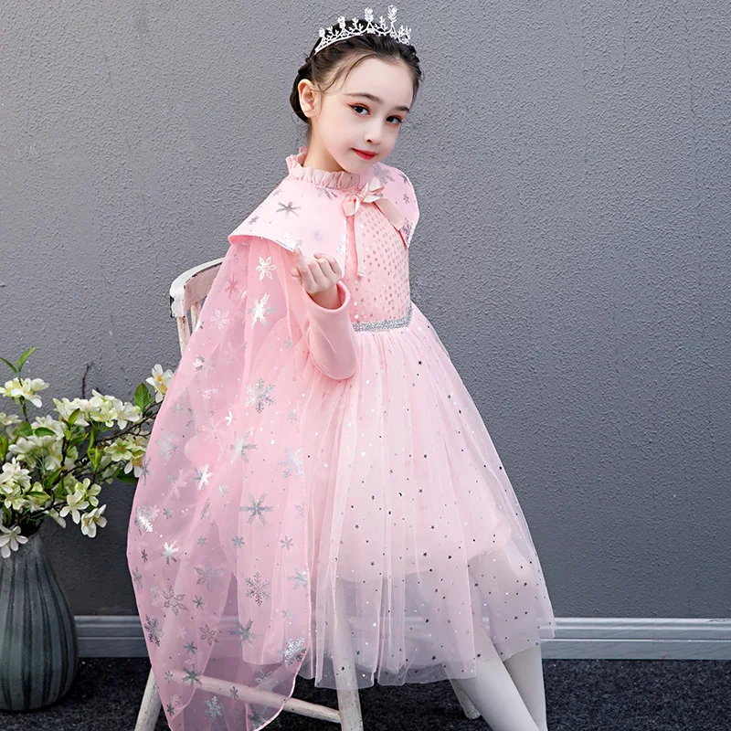 Vestido платья Анны и Эльзы коллекция 2019 года Сезон Зима детские кружевные вечерние