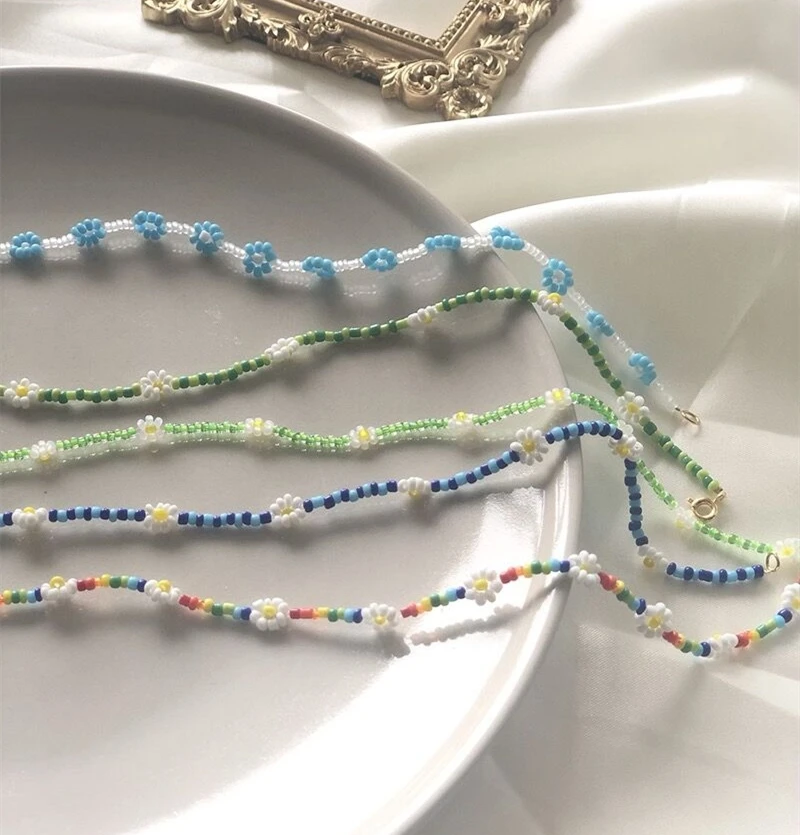 Kpop Трендовое ожерелье чокер с цветком ромашки бохо украшенное разноцветными