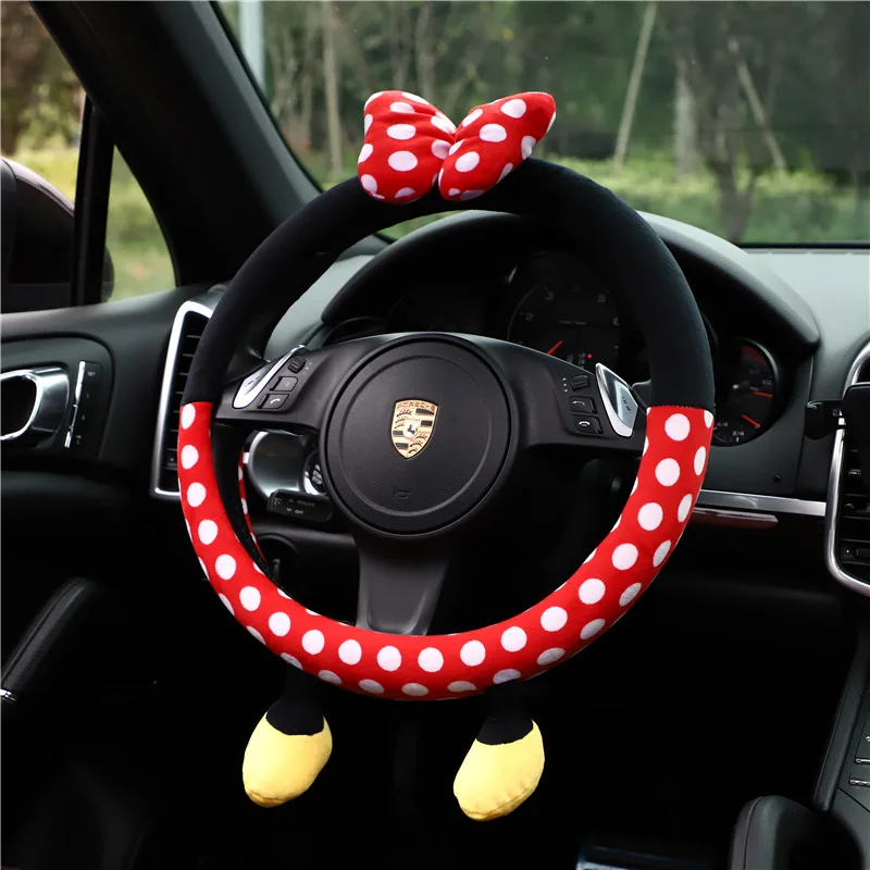 cute cartoon steering wheel cover 38cm universal plush car styling car steering wheel handle covers auto interior decoration free global shipping