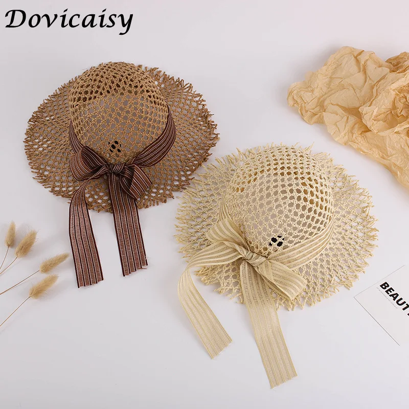 

Fashion Baby Summer straw hat New Straw Bow Baby Girl Cap Beach Children Boy Mesh Breathable Sun Hat 2-4Y 4-8Y