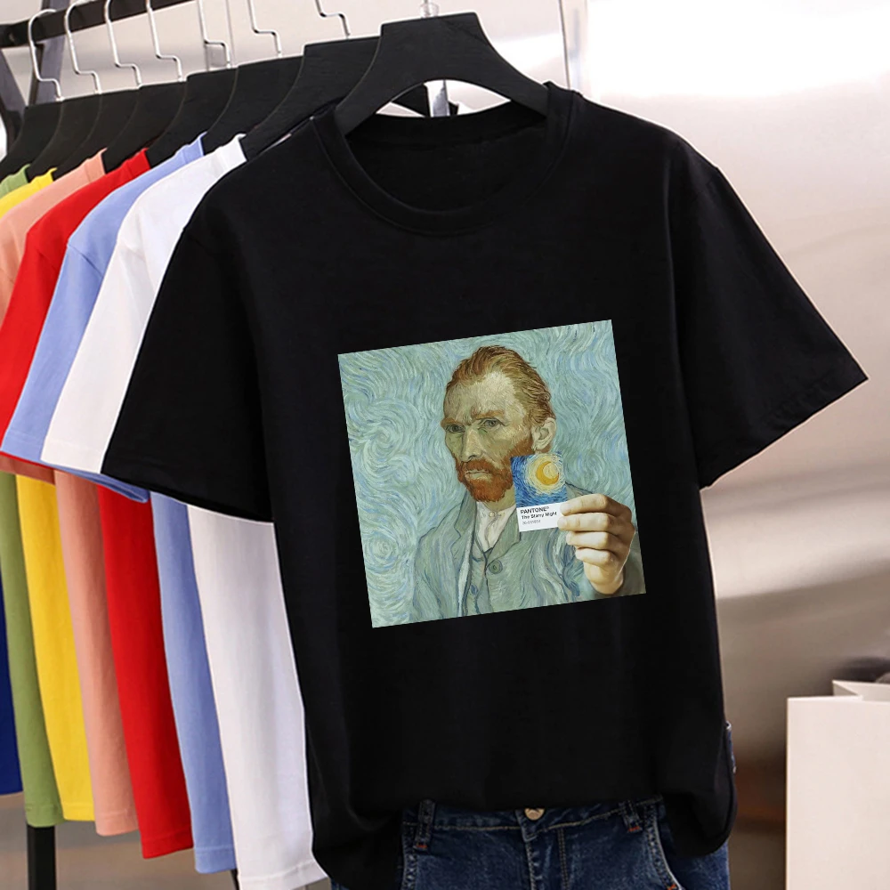 

Funny Pantone The Starry Night Letter T-shirt Versatile Exquisite New Tshirt Women Van Gogh beautiful Aesthetic Cute Tshirt