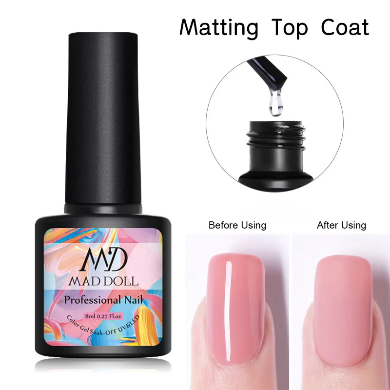 Matting Top Coat MAD DOLL 8 мл Твердый Цветной Гель-лак замочить от перманентного УФ светодиодный Гель-лак Одноцветный дизайн ногтей маникюр - Цвет: Matting Top Coat