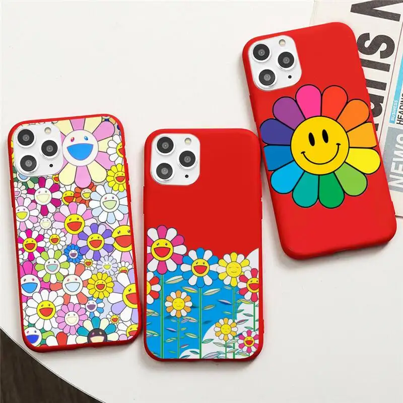 

Smiley Flower Phone Case For IPhone 6 6s 7 8 Plus X Xs Xr Xsmax 11 12 Pro Promax 12mini Candy Red Silicone Cover
