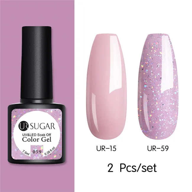 New 2pcs 3 Ur Sugar 2/4 шт. Розовый Блестящий Гель-лак для ногтей замочить от УФ-светодиодный длительный гель лак для ногтей Лаки маникюрный лак набор украшений - Цвет: New 2pcs 3