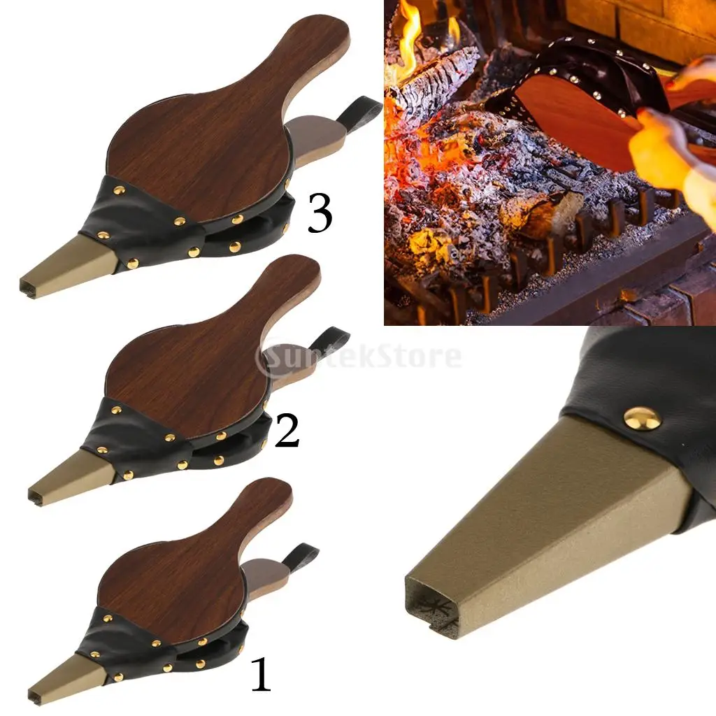 

Wooden Fireplace Bellows Manual Air Blower W/ ing Strap for BBQ Camping
