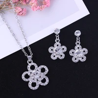 fashion romantic zircon flower set woman metal zircon flower necklace earring set wedding decoration 2021 new