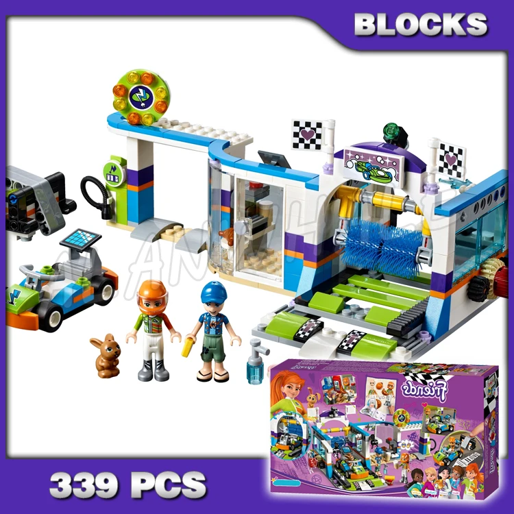 

339pcs Friends Heartlake Spinning Brushes Car Wash Gas Station Go-kart Launcher 11037 Building Blocks Toys Compatible With Model
