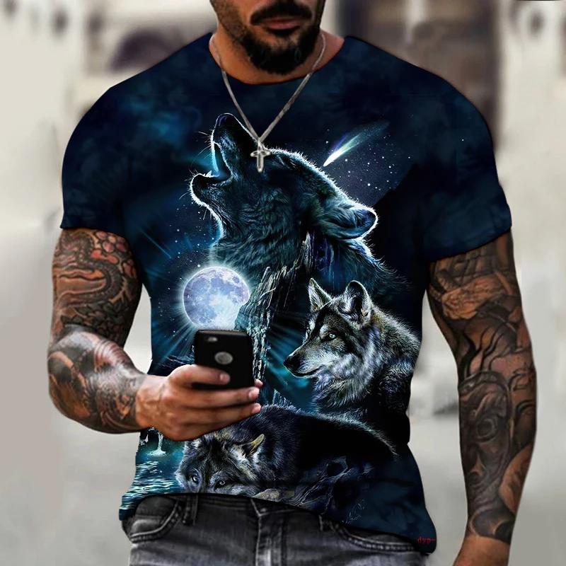 

New Summer Men's T-shirt 2022 Fashion Animal Wolf King 3D T-shirt Oversized Short Sleeve High Quality Fabric Street Top