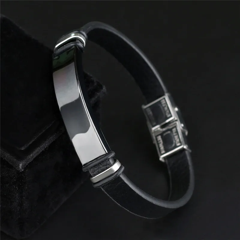 Мужской кожаный браслет черный из нержавеющей стали массивные кожаные браслеты