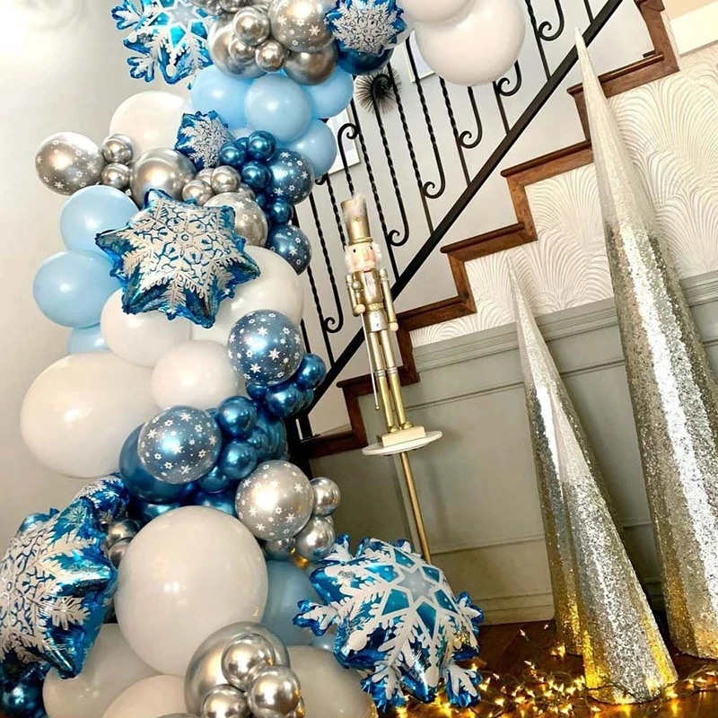 Kit de arco de guirnalda de globos de copo de nieve para ni&ntilde;o y ni&ntilde;a, globos de fiesta de cumplea&ntilde;os, Reina de la nieve de hielo, globos de Metal, decoraciones para Baby Shower, 116 Uds.-1