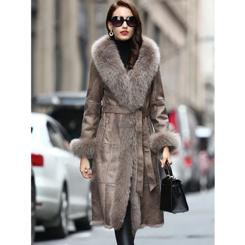 Новая женская куртка с большим воротником из лисьего меха зима 2020 Большие