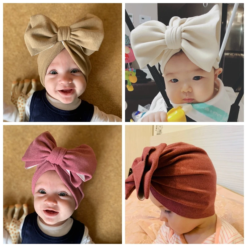 

Solid Color Baby Hat Big Bowknot Baby Girl Hat Turban Knot Head Wraps Baby Kids Bonnet Beanie Newborn Photography Props