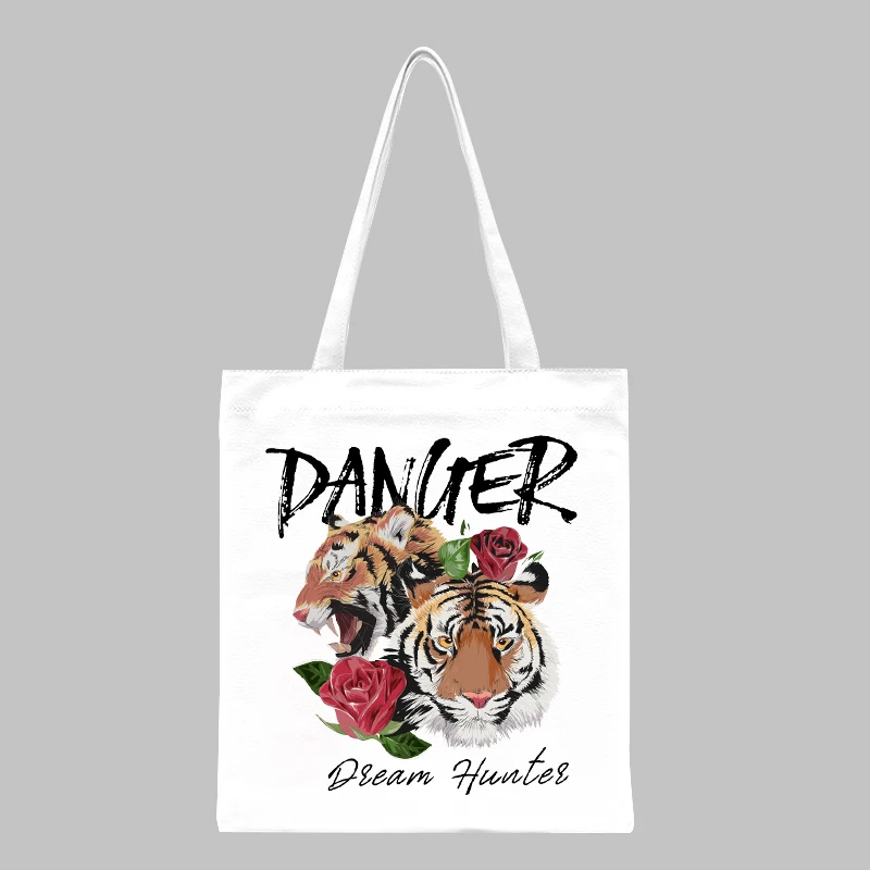 

Hot Sale New Reusable Shopping Bag Jacquard Canvas Shopping Bags Large Folding Tote Jacquard Tiger Head Canvas Tote Bag