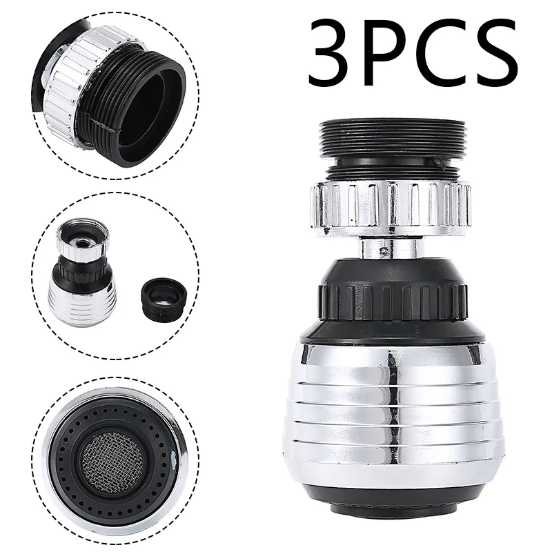 

3pcs Bathroom Kitchen Tap 360 Degree Rotatable Swivel Filter Faucet Sprayer Water Saving Faucet Extenders Polished