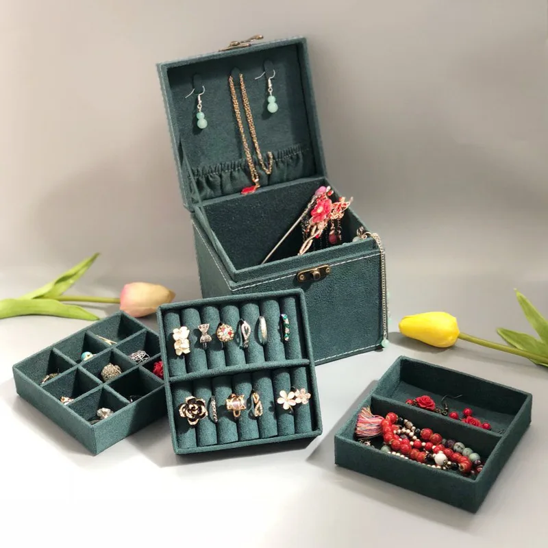 

Multi-Layer Jewlery Box European-Style Vintage Plaid Bracelet Ear Stud Princess Simple Jewelry Storage Cosmetic Case