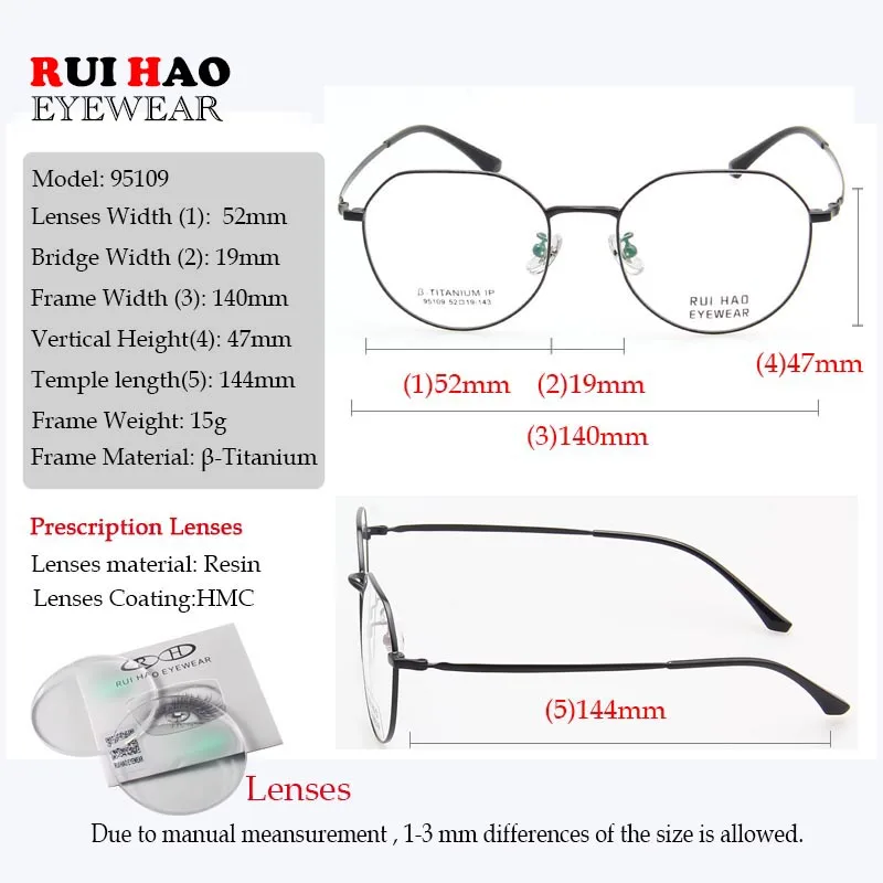 Очки по рецепту на заказ 2 цвета многоугольная Ретро титановая оправа полимерные