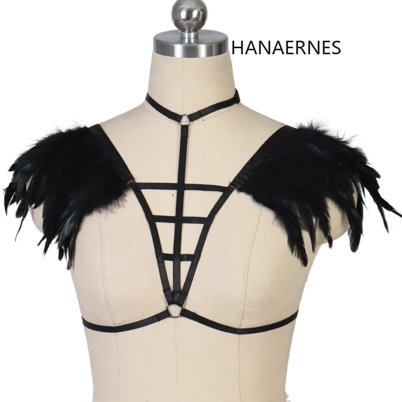

Women Sexy Feather Bandage Elastic Cage Bra Lingerie Punk Bondage Straps Sexy Harness Underwear Festival Clothing Goth Underwear