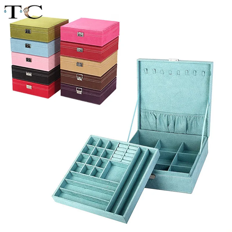 Квадратная шкатулка для ювелирных изделий большой фланелевый двухслойный